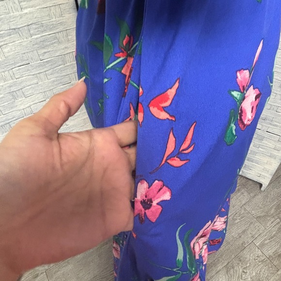 Kensie Womens 6 Blue Floral Puff Sleeve Midi Dress with Tie Waist and Ruffle Hem - Picture 4 of 6